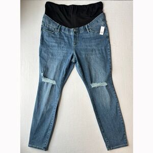 New Gap Denim Maternity Straight Leg Blue Jeans Size 34/18R Distressed Pregnancy